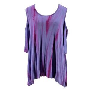 Soft Surroundings Women's Purple Sun Bleached Cold Shoulder Top Size MP